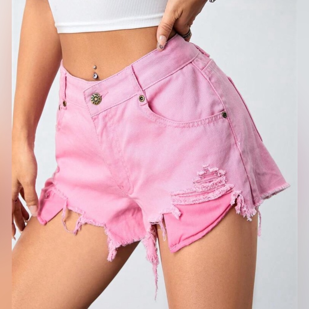 Pink Ripped Concert Denim Shorts - Picture 3 of 3